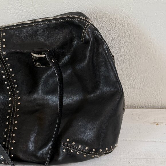 Michael Kors Astor Black Leather Tote Silver Studded Zip Shoulder Bag - Picture 8 of 16